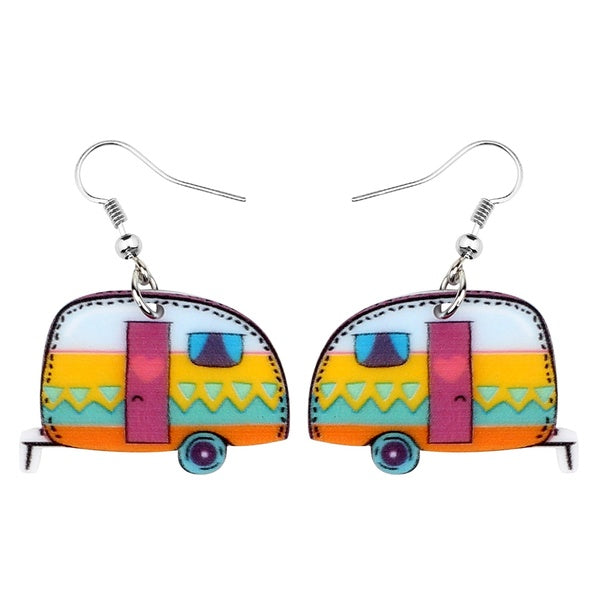Acrylique doux dessin animé camping-car camping voiture boucles d'oreilles nouveauté goutte balancent bijoux de mode pour femmes filles cadeau charme