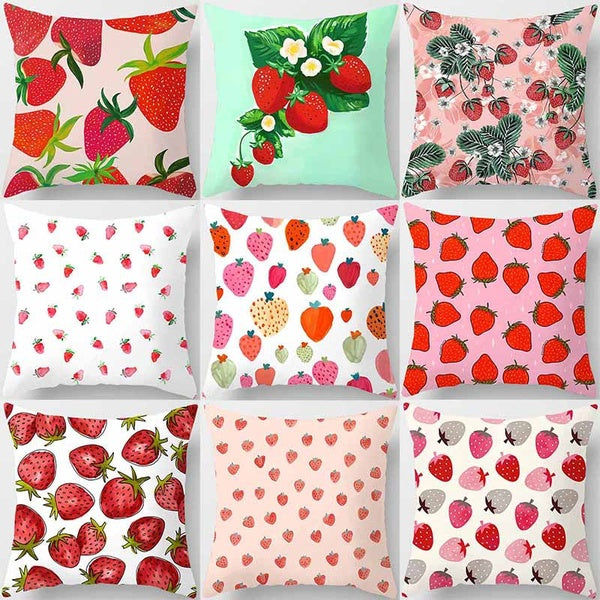 Sweet strawberry print square pillowcase, used for home decoration, car sofa cushion cover(45cm * 45cm)