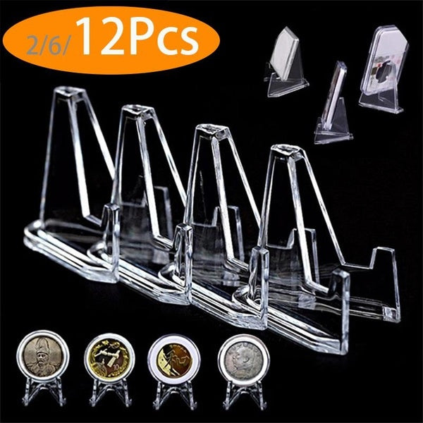 2-6-12Pcs Clear Acrylic Coin Display Stand Holders Small Easel Rack Card Commemorative Challenge Coin Capsule Holder Support