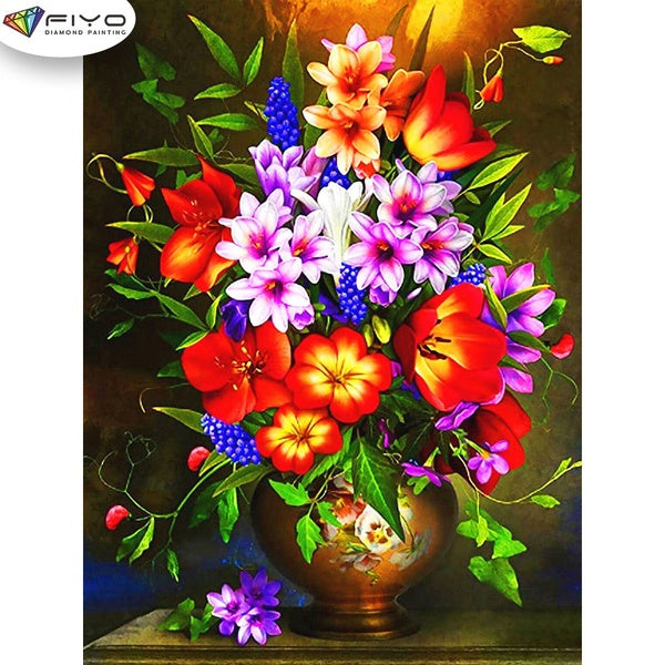 FIYO Flower Diamond Painting Kits For Adults DIY 5D Diamond Mosaic Diamond Painting Home and Kitchen Fashion Canvas Pictures Wall Decoration Gifts Ar