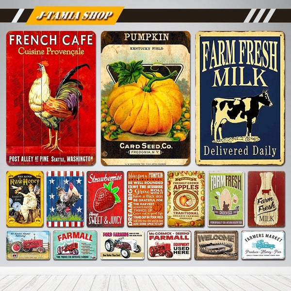 Farm Pasture Chicken Coop Vintage Tin Signs Metal Posters Wall Signs For Kitchen Farm Bar Wall Decor