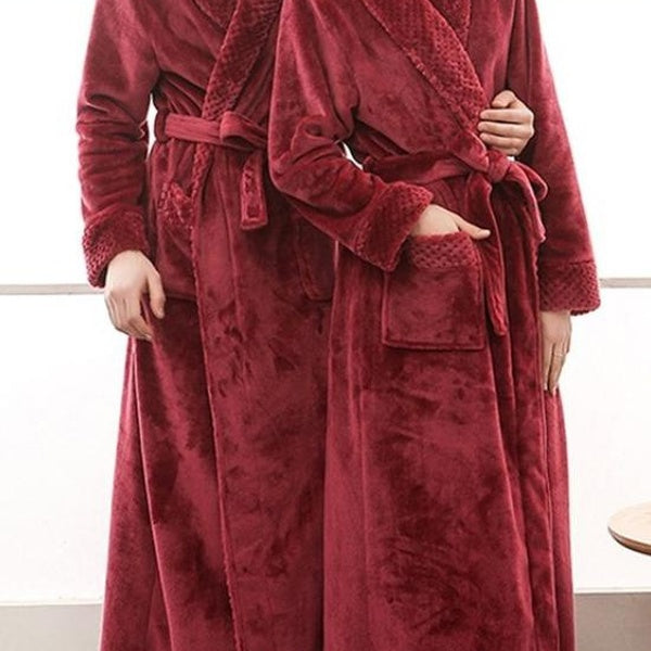 Women Men Long Thick Warm Flannel Bath Robe Plus Size Robes Coral Fleece Bathrobe for Winter Dressing Gown Male Kimono Sleepwear