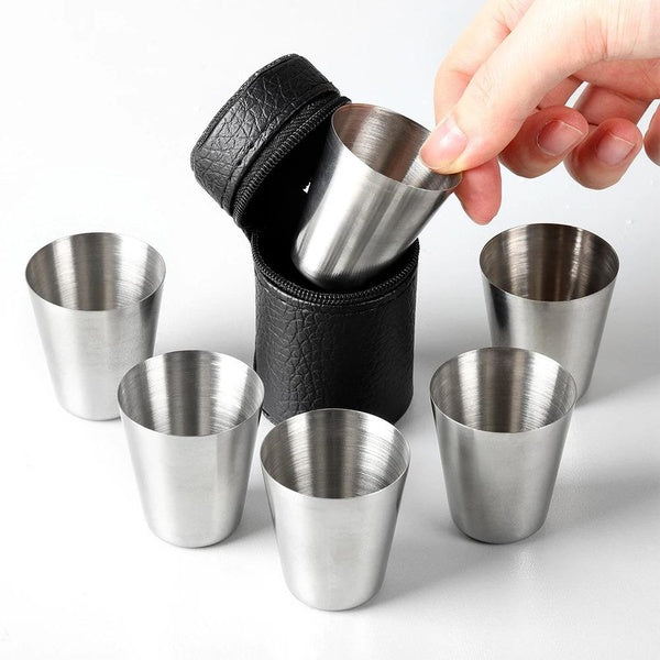 4-6Pcs Outdoor Practical Travel Stainless Steel Cups Mini Set Glasses For Whisky Wine With Case Portable Drinkware 30ml