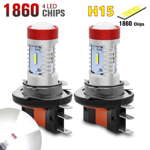 2pcs Car LED Headlight H15 Bulb DRL Driving Offroad Accessories 1860 Chips SUV Fog Refit Light