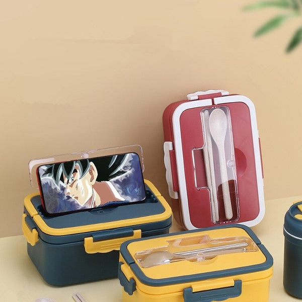 1PC 1000ml 3 Grips Healthy Lunch Box Food Container Microwave Oven Lunch Bento Boxes Lunchbox with Tableware and Soup Pot XB 093