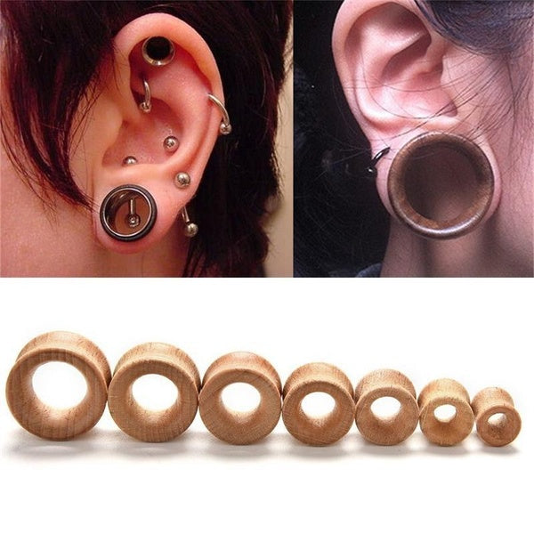 Bouchons d'oreille de selle en bois évasés en bois massif Jauges d'extenseur de chair Ancientpurepoint