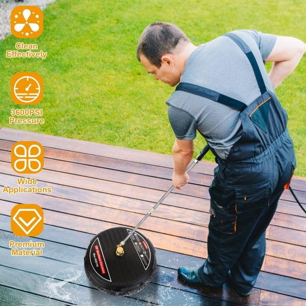 15in High Pressure Flat Surface Cleaner 4000PSI Disc Power Washer Broom w- 2 Washer Extension Wands 2 x Replacement Nozzles