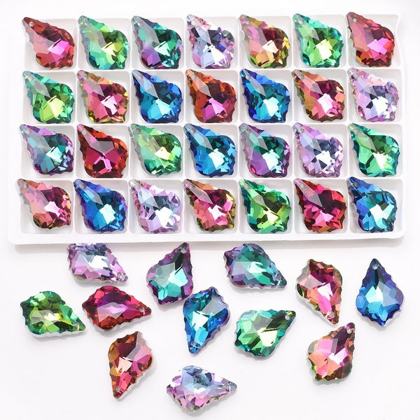 10Pcs 11x16mm and 15x22mm New Single Hole Charms Crystal Baroque Pendants Maple Leaf Shape Glass Beads for Jewelry Making Necklace Earrings DIY Best