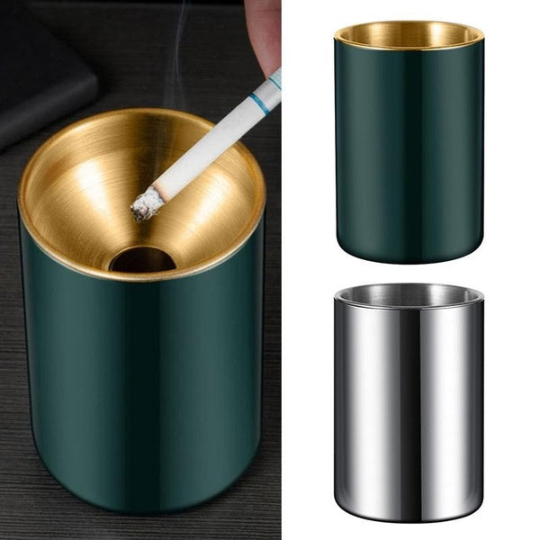 Smokeless ashtray ashtray round household with lid living room bedroom anti-fly ash office creative personality trend windproof stainless steel anti-