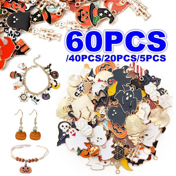 5-20-40-60PCS Halloween Alloy Charms Pumpkin Broom Bat Enamel Charms Pendant For Jewelry Making Diy Earrings Bracelet Necklace Findings Decoration Ha