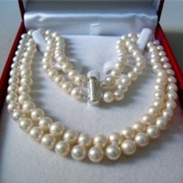 2 Rows 8-9 MM AKOYA SALTWATER PEARL NECKLACE 17-18"