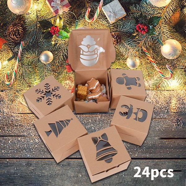 24pcs Kraft Paper Cookie Christmas Gift Boxes Candy Box Bags Food Packaging Box Christmas Party Kids Gift New Year Navidad