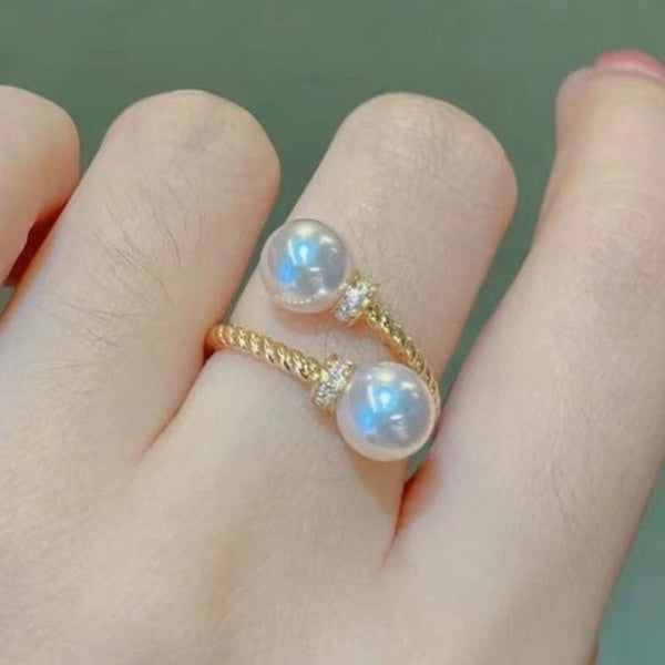 Trendy Twisted Gold Plated Pearl Open Adjustable Rings for Women Daily Casual Fashion Accessories Matron Inn