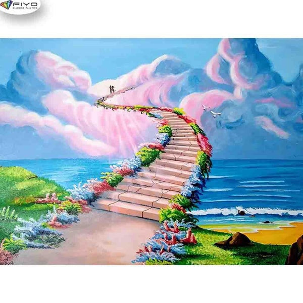 FIYO The Road to Heaven DIY 5D Diamond Painting Full Drill with Number Kits Home and Kitchen Fashion Mosaic Diamond Painting Canvas Wall Decoration G
