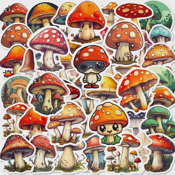 10-50pcs Cartoon Mushroom Stickers Vinyl Waterproof Stickers for DIY Luggage Laptop Skateboard Motorcycle Bicycle Stickers