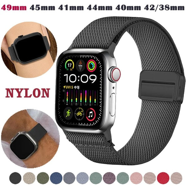 Nylon Band for SmartWatch Ultra 2-Ultra 49mm 9 8 7 41mm 45mm 44mm 40mm 38mm 42mm 44mm Scrunchie Magnetic Buckle Belt Strap Wristband Watchband Bracel