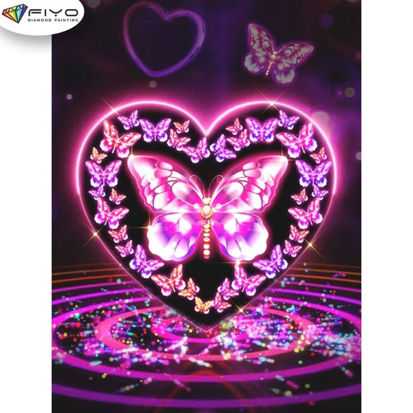 FIYO Butterfly and Heart DIY 5D Diamond Painting Full Drill with Number Kits Home and Kitchen Fashion Mosaic Diamond Painting Canvas Wall Decoration