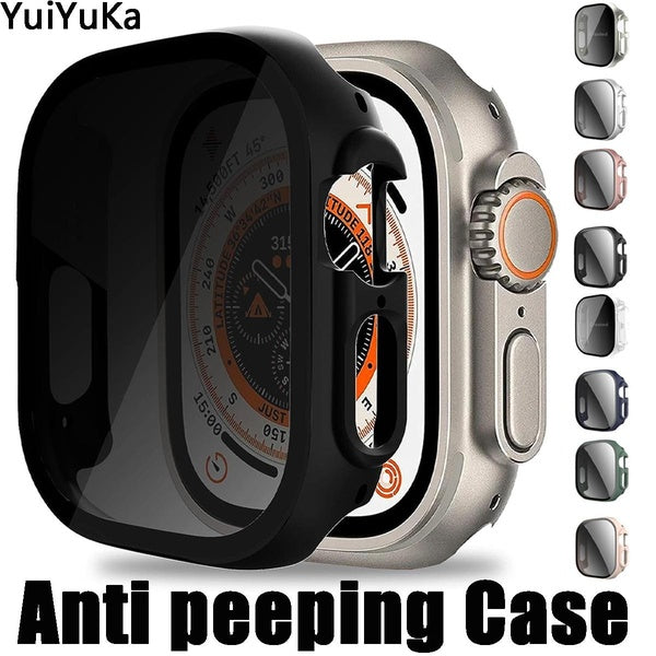 YuiYuKa Anti-Spy Tempered Glass Film with PC Case Screen Protector Private Hard Protective Cover Bumper Accessories for Apple Watch Ultra 49mm for IW