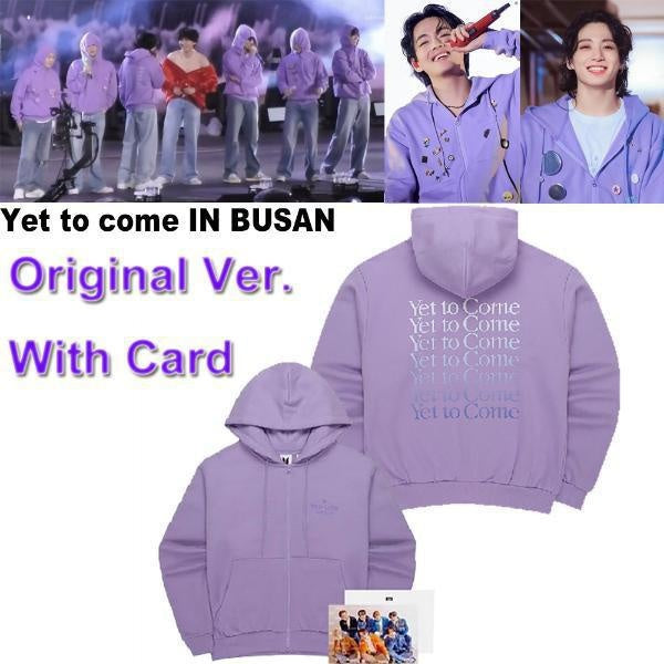 Official Bangtang Yet to Come in BUSAN Hoodie Zip Coat K-pop Concert Loose Purple Sweatshirt for Army Fans with Card Original Ver.
