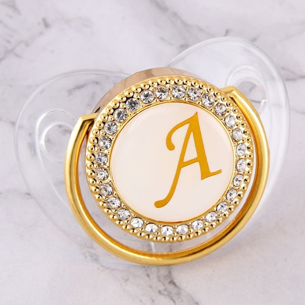Luxury Bling Rhinestones Transparent Baby Pacifier 26 Initial Letters Newborn Infant Silicone Orthodontic Pacifier Nipple