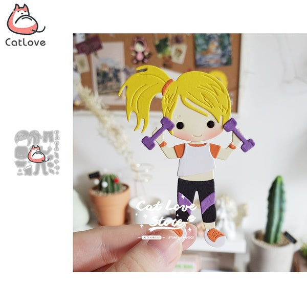 Catlove haltère Fitness fille métal coupe matrices Scrapbooking pochoir découpes fabrication de cartes bricolage artisanat gaufrage nouvelles matrice