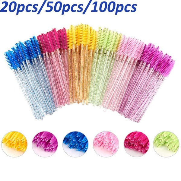 Pinceau à sourcils en cristal jetable de haute qualité 20 pièces-50 pièces-100 pièces, pinceau de maquillage, manche en diamant, bâton de mascara, ou