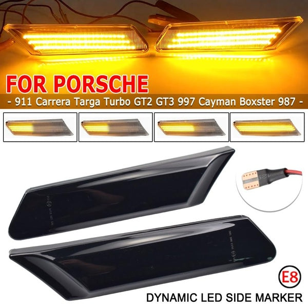 For Porsche 911 997 987 Cayman Boxster Dynamic LED Amber Side Marker Light Arrow Turn Signal Blinker Indicator Lamps 05-12