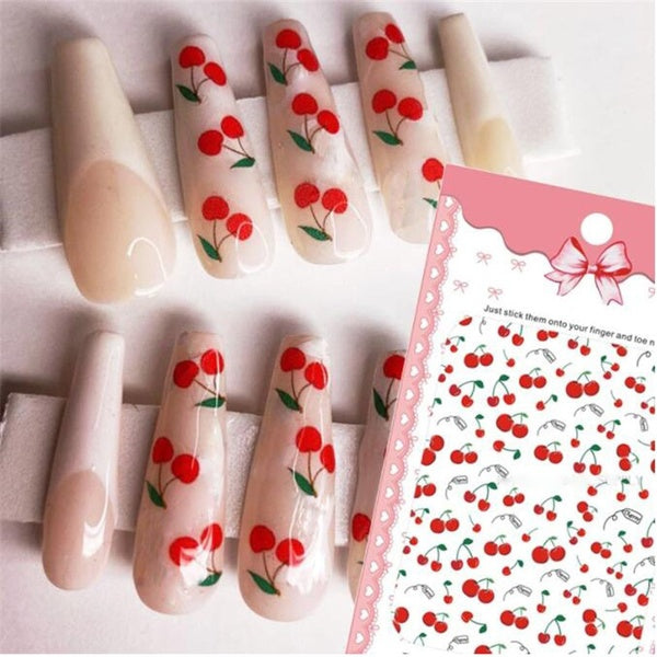 1pc-2pcs Cherry Nails Sticker Fruit Nail Art 3D Self Adhesive