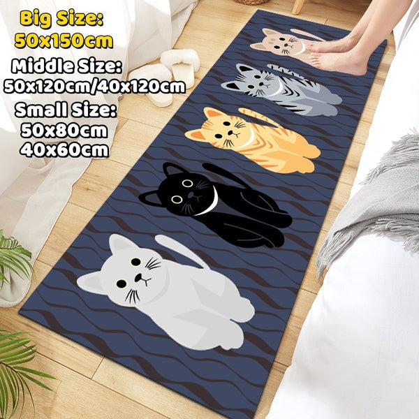 Homsanexe Floor Mats Cute Cat Cartoon Rugs Bathroom Kitchen Carpets Area Rug House Anti-Slip Doormats for Living Room sizes 40x60cm-50x80cm-40x120cm-