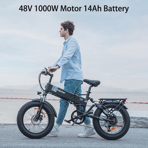 New Original H20 48V 1000W Motor 14AH Battery Ridstar Electric Bicycle Fat Tire Electric Bike 20 Inch folding Outdoor Best Mountain Bicycle Snow Ebik
