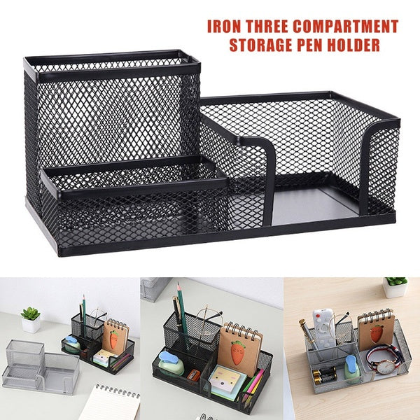 Metal Desktop Pen Holder Office Storage Box Pencil Desk Mesh Organizer