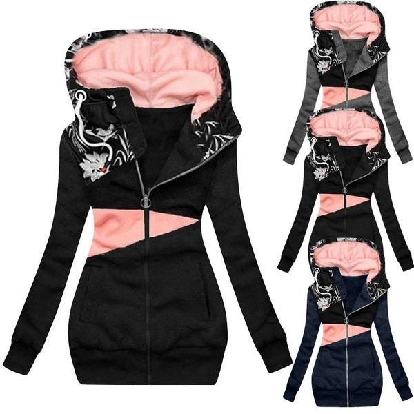 New Winter Flowers Printed Women's Fashion Long Hoodie Slim Fit Dress Popular Hoodie Hooded Turtleneck Women's Long Sleeve Sweater