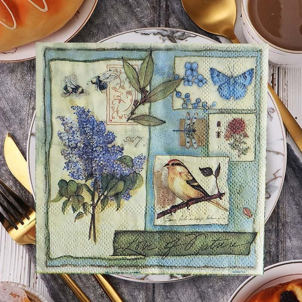 Disposable Decoupage Paper Craft Paper 25*25CM 20PCS Flower Bird Butterfly Printed Multicolor Creative DIY Craft Paper for Home Decor