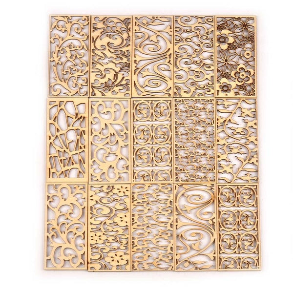5Pcs-set Hollow Rectangle Wood Crafts For DIY Scrapbook Wooden Slices Embellishment Home Decorations Handmade Ornaments MT2559