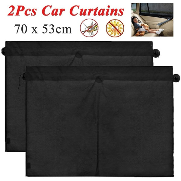 2 Pcs-set Car Auto Sun Shade Curtains Side Window Visor Cover Shield UV Protection Polyester Cloth-Nylon Mesh 70 x 53cm