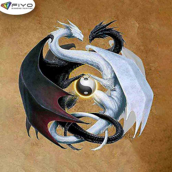 FIYO Black and White Dragon Diamond Painting Kits For Adults DIY 5D Diamond Mosaic Diamond Painting Home and Kitchen Fashion Canvas Pictures Wall Dec
