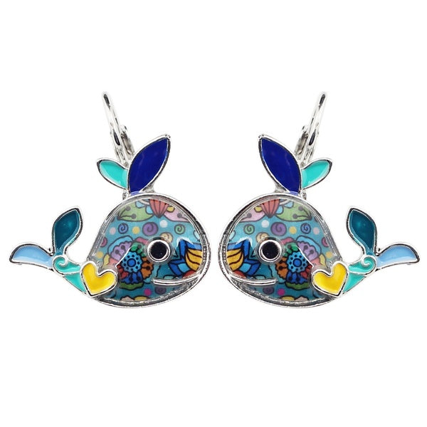 Émail Allopy Doux Baleine Français Clip Boucles D'oreilles Dangle Mode Mer Océan Animal Bijoux pour Femmes Fille Dames Cadeau Charme Décoration
