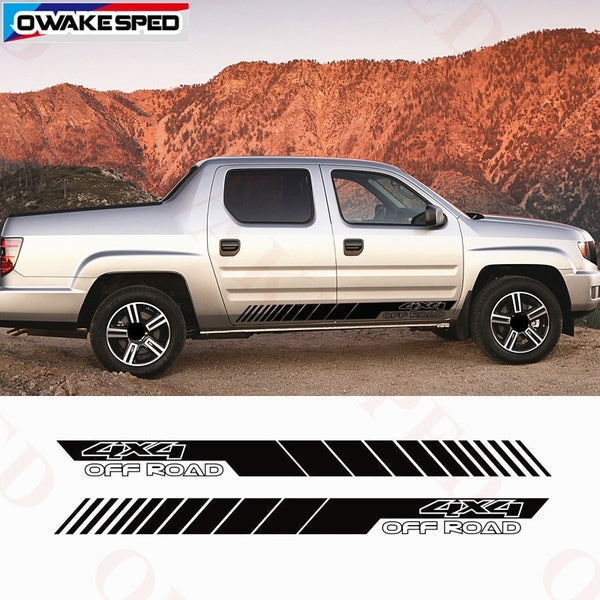 2pcs-lot Sport Stripes Vinyl Decals For Honda Ridgeline OFF ROAD 4X4 Graphics Car Door Side Skirt Stickers Pickup Trunk Decal