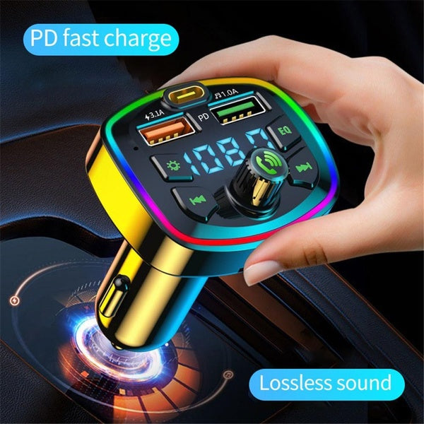 Car Bluetooth chargers Radio FM Transmitter PD 18W Type-C Dual USB 3.1A Colorful Ambient Light Charger MP3 Music Player
