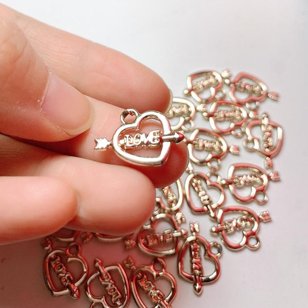 10Pcs Love Heart Charms Pendants Golden Craft Supplies for Jewelry Making Tibetan Accessories for Bracelets Necklace DIY