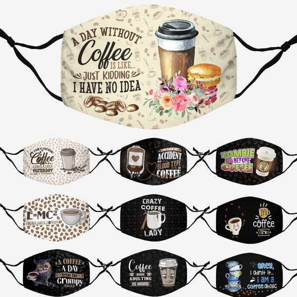 13 Style Coffee Face Mask, Coffee Staff Cotton Reusable Washable Face Mask ，Coffee Mask，gifts for Coffee Lover，Coffee Bean Face Mask，funny Face Mask