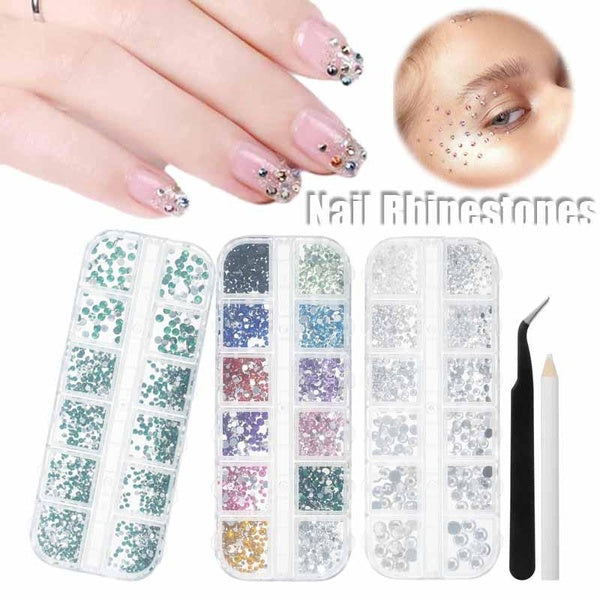 1Set-3040Pcs Multi-Size Flat-back AB Crystal Nail Rhinestones DIY Nail Art Decorations Crystal Diamond Gem Nail Beauty Tools Set