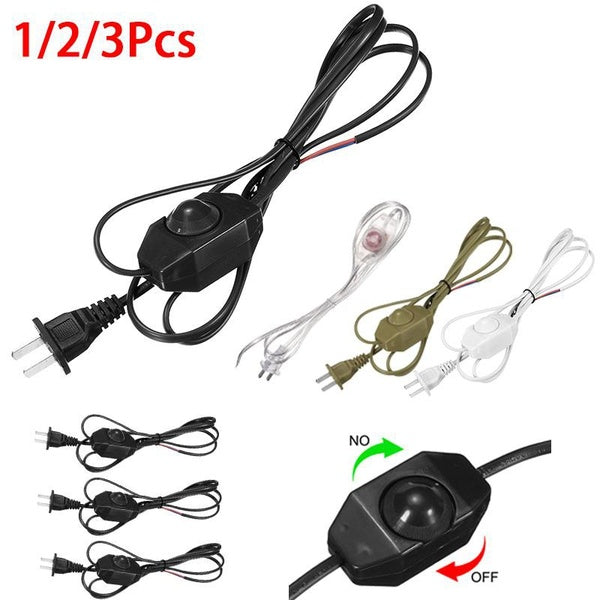 1-2-3Pcs Dimmable Electricity wire Plug 1.8m Length Black-White Wire Line Cable with Rotatable Dimmer Button Power Cord for Table Lamps