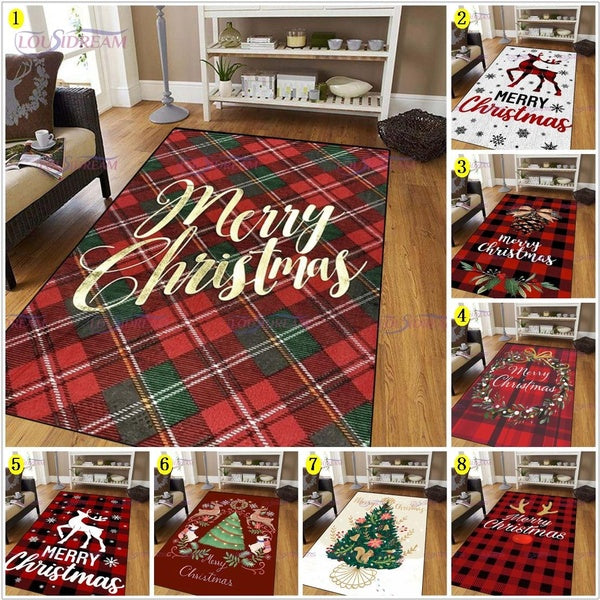 Christmas Retro Elk Plaid Carpets and Rug Soft Carpet Floor Mat Living Room Bedroom Decorate Festival Large Area Carpet and Doormat