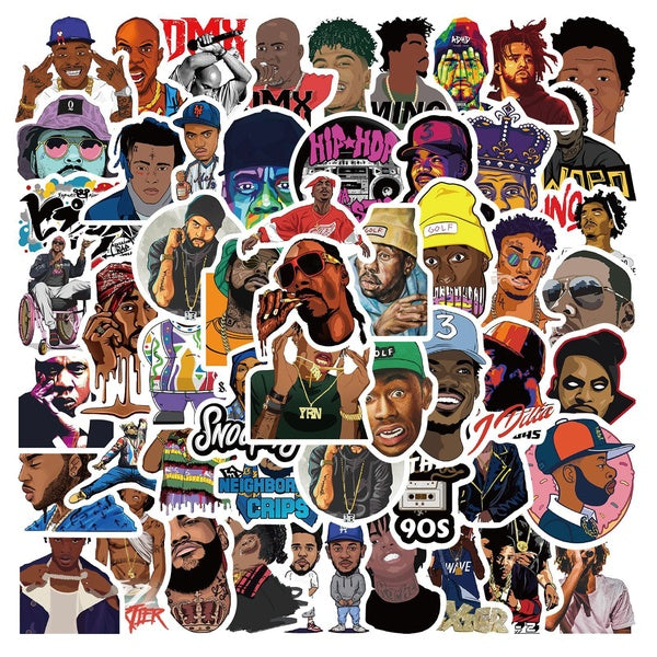 10-25-64PCS East West Coast Rap Sticker Hip Hop Rapper graffiti Stickers for DIY Luggage Laptop Skateboard Bicycle Stickers