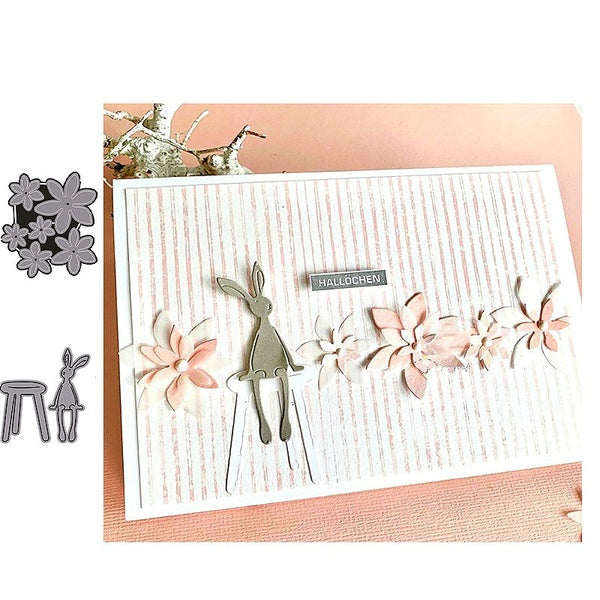 Chair Rabbit and Flowers Metal Cutting Dies Cut Die Mold Decoration Scrapbook Paper Craft Embossing Folder Photo Album Decorative Craft