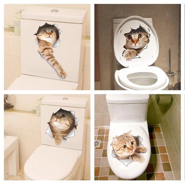Fashion Cat Vivid 3D Smashed Switch Wall Sticker Bathroom Toilet Kicthen Decorative Decals Funny Animals Decor Poster PVC Mural Art