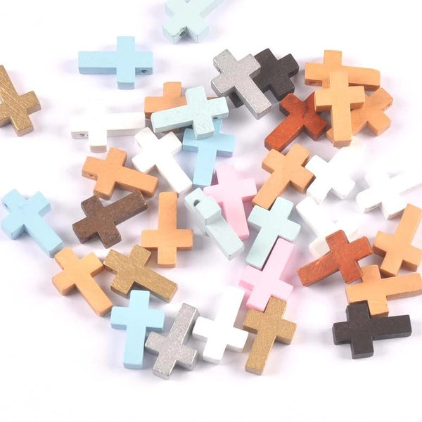 50Pcs Colorful Cross Wooden Pendants For DIY Jewelry Hanging Ornaments Handmade Scrapbook Crafts Kids Gifts Home Decor 22x15mm c3363