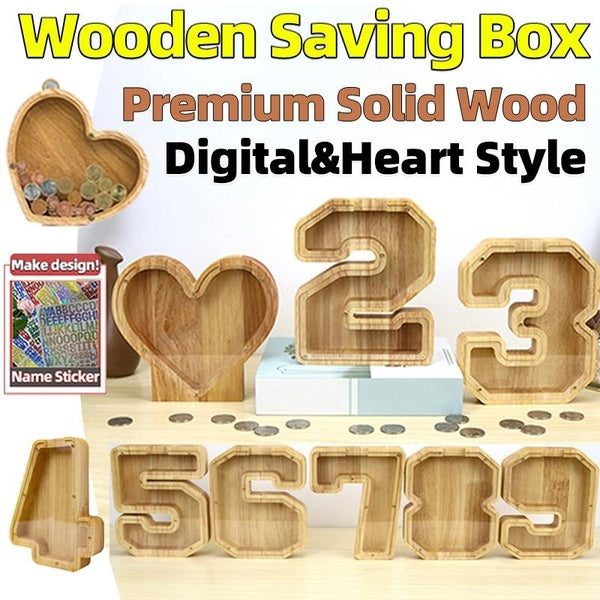 Tirelire numérique en bois pour pièces de monnaie, boîte d'économie d'argent, boîte de rangement pour pièces de monnaie (avec autocollants de concept