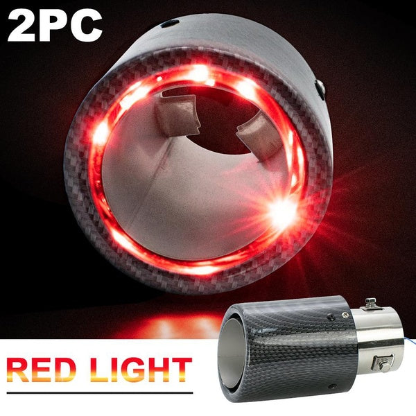 2X Universal Car Modified 35-63mm Exhaust Muffler Tip Tail Pipe End Carbon Fiber Red LED Flaming Luminous Chrome Silencer Turbo